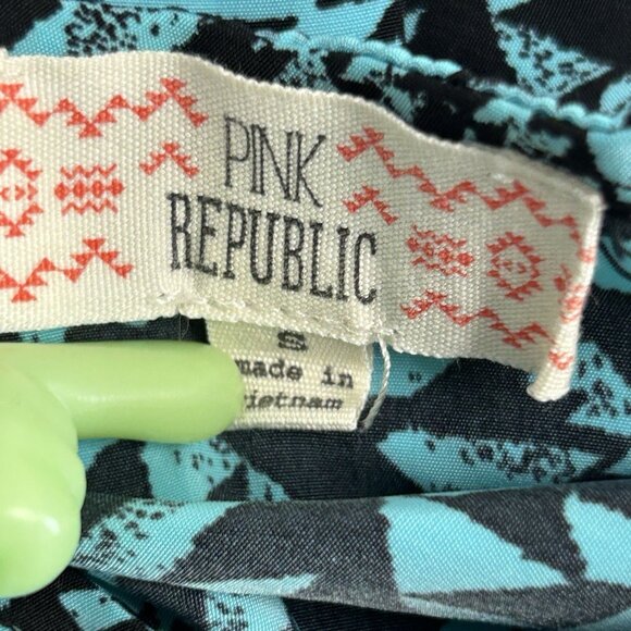 PINK REPUBLIC Aztec Short Dress Sz S Turquoise Black Bar Back Pockets Soft - Picture 7 of 11